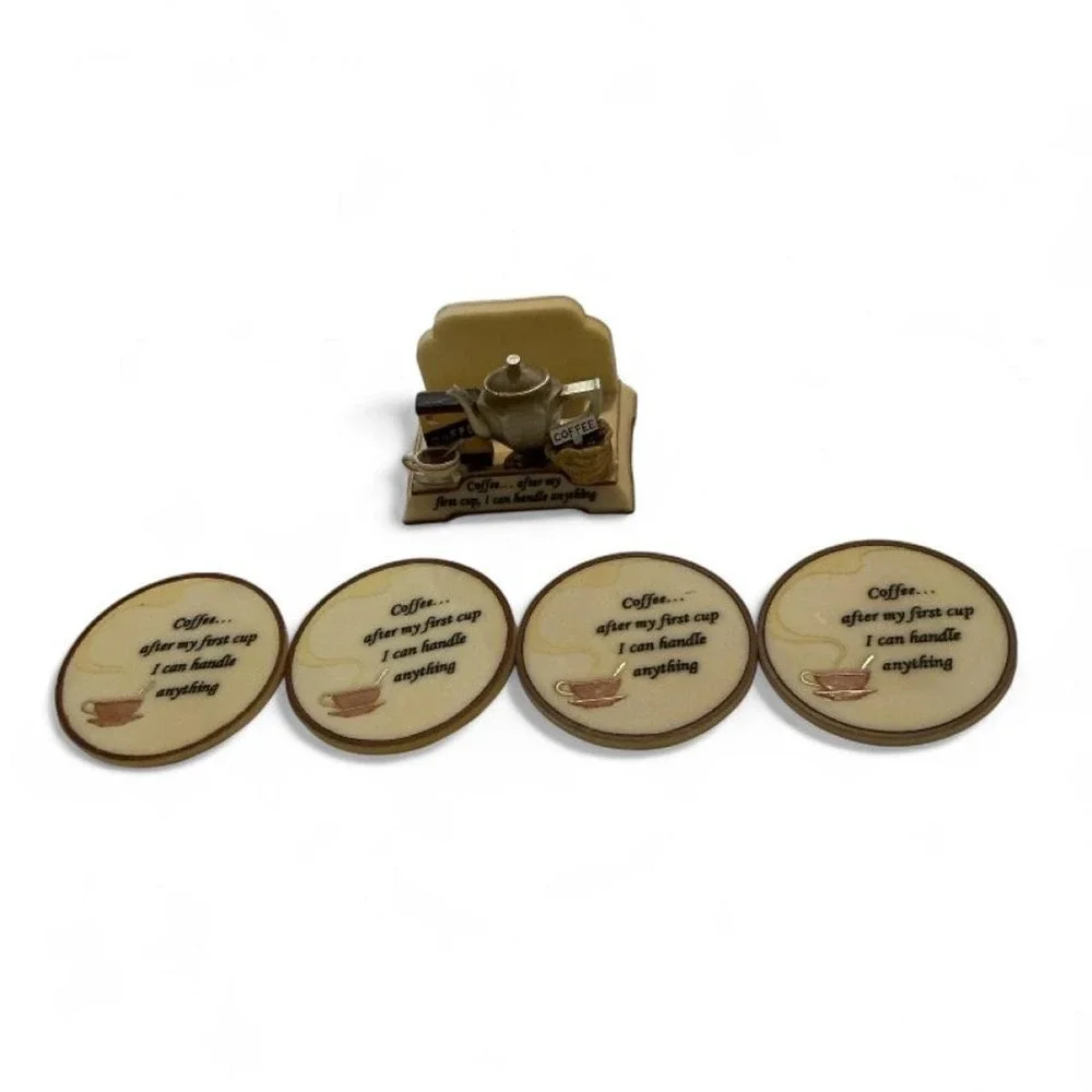 Vintage‎ Coffee Coaster Set Cream 3D Sculpted Base 4pc